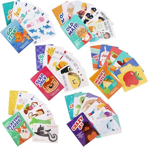 LotFancy Card Games for Kids, 6 Decks, Go Fish, Old Maid, Crazy Eights, Memory Match, Slap Jack, Animal Playing Cards, Easter Basket Stuffers, Stocking Stuffers, Birthday Gifts - Image 3