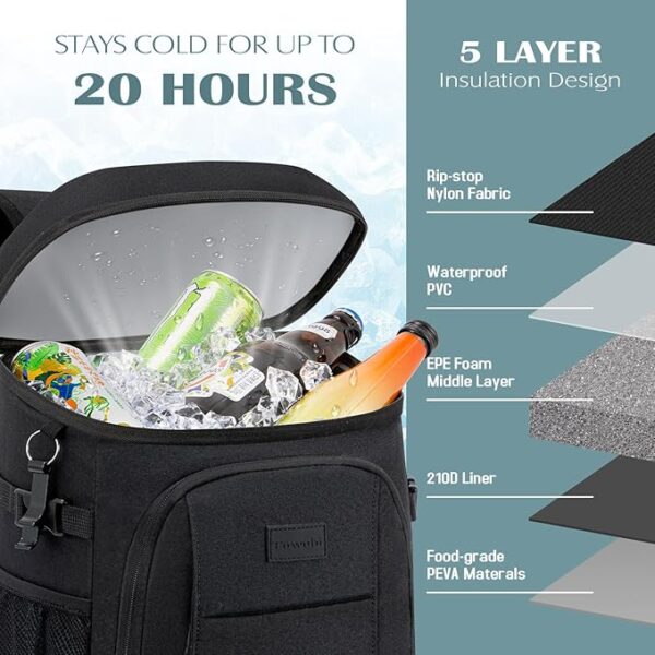 Tuwubi Cooler Backpack 35/42 Cans, Backpack Coolers Insulated Leak Proof for Men Women, Waterproof Soft Sided Lunch Camping Beach Travel Ice Chest Backpack Cooler Bag - Image 4