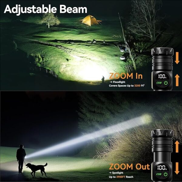 Rechargeable Flashlights High Lumens LED Super Bright Torch Magnetic Tactical Flashlight with COB SideLight,Zoomable,Waterproof Linternas with LCD Digital Display for Camping Home Emergency Gift - Image 3