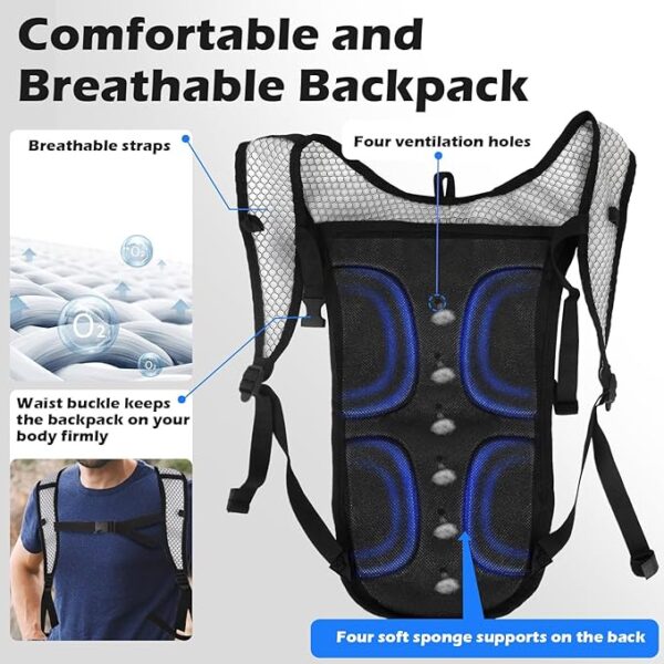 2 Pack Hydration Backpack Pack with 2L Hydration Bladder, TNYSPORT Lightweight Breathable Water Backpack with 3 Layer Pockets, Reinforced Shoulder Straps - Image 4