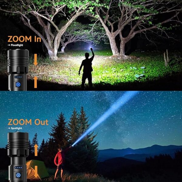 LED Rechargeable Torch,Flashlight with COB Side Light,7 Lighting Modes,Adjustable Focus,5000mAh,Waterproof, for Camping,Hiking,Dog Walking,Home,Emergency - Image 3