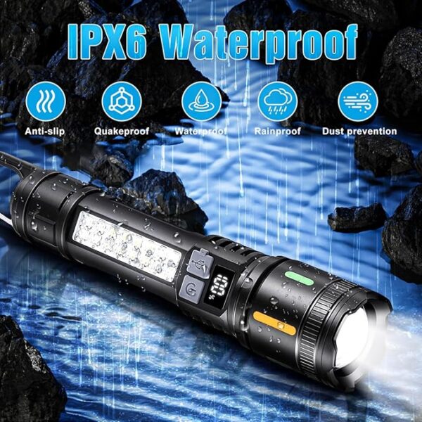 Rechargeable Led Flashlights High Lumens - 3000lm Super Bright Tactical Flashlight With Cob Sidelight And Hook, 5 Light Modes, Ipx6 Waterproof, For Camping, Repairs, And Home Emergencies. ï¼2 Packï¼ - Image 6