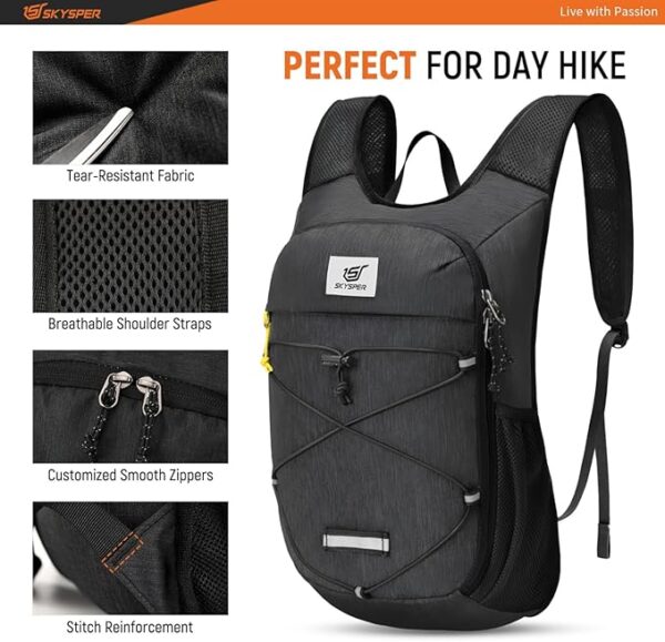 SKYSPER Foldable Hiking Backpack - 10L Small Lightweight Daypack Breathable Travel Backpacks for Men Women - Image 4