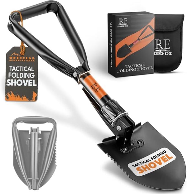 Folding Shovel, 18" Survival Shovel, Backpack Hiking Shovel, Military Grade Carbon Steel with Saw Edge, Collapsible with Carry Case - Image 2