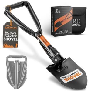 Folding Shovel, 18" Survival Shovel, Backpack Hiking Shovel, Military Grade Carbon Steel with Saw Edge, Collapsible with Carry Case