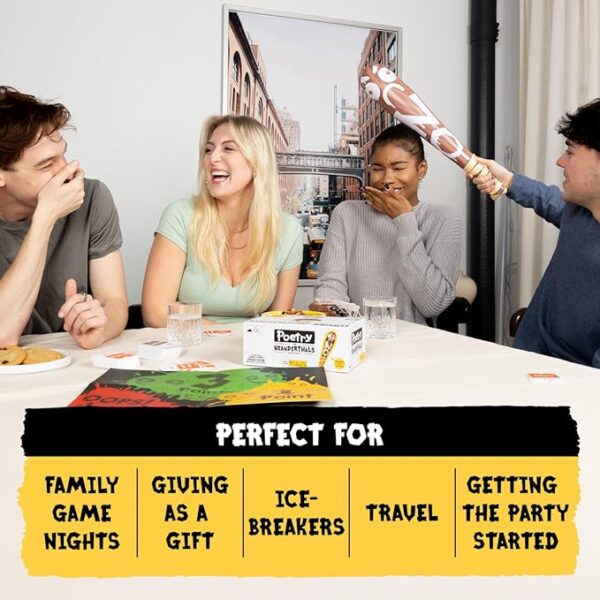 Exploding Kittens Presents Poetry for Neanderthals - Family Card Game for Adults, Teens & Kids - Competitive Word Guessing Family Games, Ages 7 and Up - Includes 200 cards and a 2-foot inflatable club - Image 6