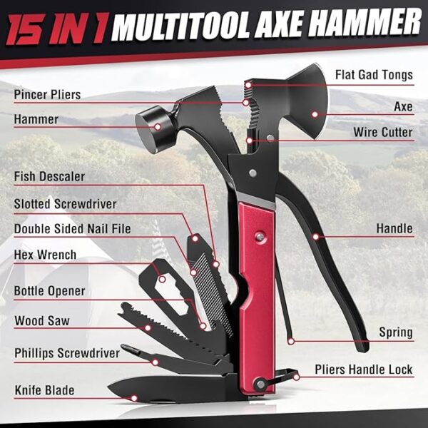 15 in 1 Multitool Axe Hatchet, Fathers Day Dad Gifts from Daughter Wife Son, Camping Accessories Survival Gear, Multi Tool for Camping Hiking Survival, Cool Gadgets Gifts for Men,Husband, Boyfriends - Image 3