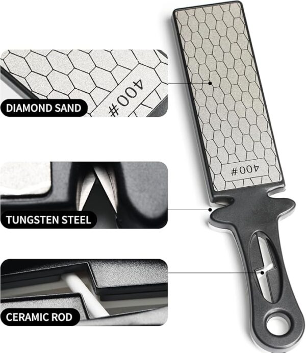 DMD Dual-Sided Diamond Knife Sharpener â 400# Coarse Grit & 1000# Fine Grit with Tungsten Steel Edge and Ceramic Rod â Professional Multi-Stage Sharpening Tool for Kitchen, Outdoor, & Survival Knives - Image 11