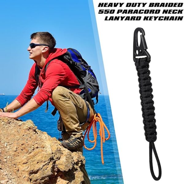 6 Pcs Cobra Weave Paracord Keychain 550 Paracord Tactical Lanyard Tether for Wallet Knife Keys Men Women Outdoors(Black) - Image 5