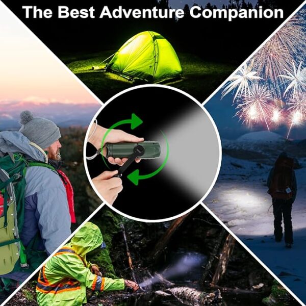 Hand Crank Flashlight with Emergency Radio LED Torch Phone Charger, Portable Dynamo SOS Rechargeable USB Charging Handheld LED Flashlights Built-in Loudspeaker for Camping Hiking Gift - Image 4