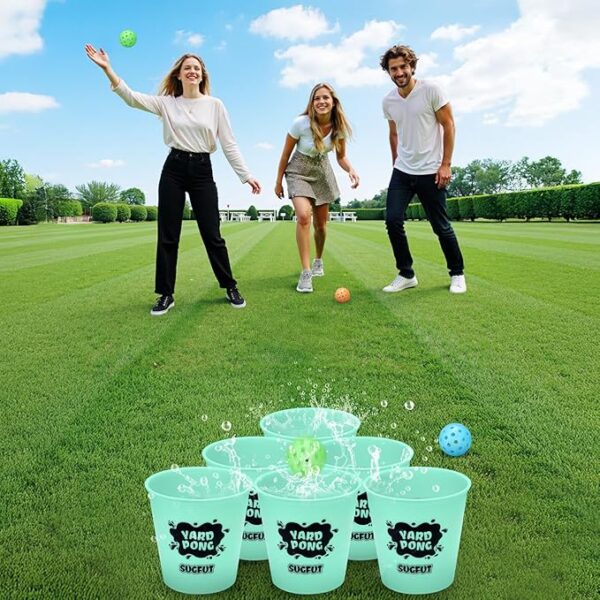 Yard Pong Outdoor Games Glow in Dark with 12 Buckets and 6 Balls, Backyard Toss Games Glow Yard Game for Adults, Family and Kids - Image 6