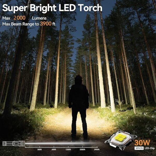 Rechargeable Flashlight High Lumens Super Bright Zoomable LED Torch with COB SideLight,Powerful Long Distance 3900ft Tactical Flashlights,Waterproof Linternas for Camping Hiking Home Emergency Gift - Image 3