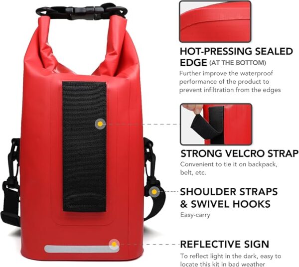 THRIAID 250 PCS Waterproof First Aid Kit, Roll Top Reflective Boat Dry Bag Bug Out Bag, Emergency Medical Kit Ideal for Boating, Camping, Fishing, Kayaking, Floating, Red - Image 4