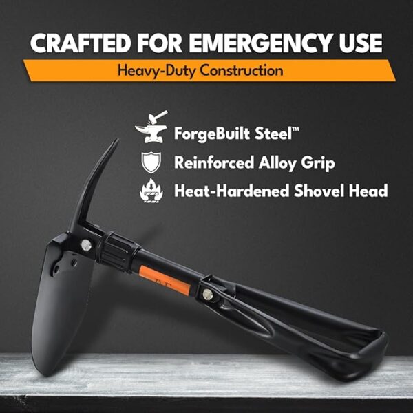 Folding Shovel, 18" Survival Shovel, Backpack Hiking Shovel, Military Grade Carbon Steel with Saw Edge, Collapsible with Carry Case - Image 4