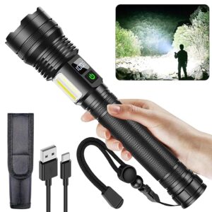 flashlights high lumens rechargeable, 4500 Lumens Super Bright Flashlight, with COB Work Light & 10 Modes, Waterproof Handheld Flashlight, for outdoor Camping hunting, hurricane Emergencies Hiking