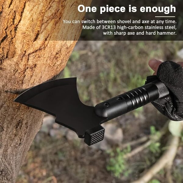Survival Shovel High Carbon Steel Tactical Shovel Axe Folding Entrenching Tool Camping Hiking Shovel Carrying Pouch Car Emergency Survival Gear - Image 3