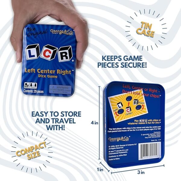 LCRÂ® Left Center Rightâ¢ Dice Game - Blue Tin - Image 5