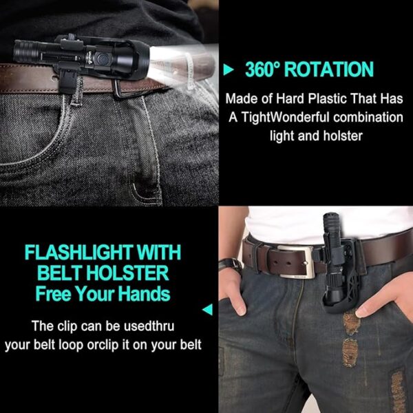 ULTRAFIRE Tactical EDC Flashlight with Holster,1350 High Lumens Rechargeable Police Flashlight with Belt Holder,Zoomable LED Flashlights for Emergency,Law Enforcement Torch E5 - Image 3