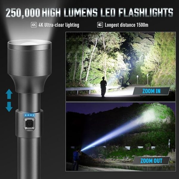 MIAOKE 250,000 Flashlights High Lumens, IPX7 & Zoomable XHP-90 Led Super Bright Rechargeable Flashlight with 3 Lighting Modes for Home, Hunting, Camping, Emergencies-Best Gift for Man-DiscoverPro - Image 4
