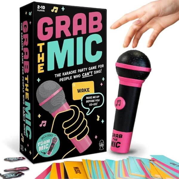 Lucky Egg Official Grab The Mic â Family Karaoke Game, 8+ Year Olds, 2-10 Players - Board Game for Bad Singers with 250 Lyrics (125 Cards) for Hilarious Game Nights & Birthday Party, Kids Gift - Image 2