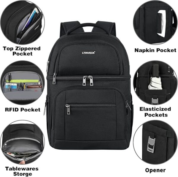 Cooler Backpack,Insulated Backpack Cooler Leakproof Double Deck Cooler Bag for Men Women RFID Lunch Backpack - Image 5