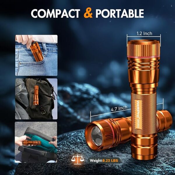 WdtPro Rechargeable Flashlights High Lumens, 1 Pack Super Bright LED Small Tactical EDC Flashlight with 10H Runtime, Portable Flash Light for Camping,Home,Emergency Essentials Orange Battery Included - Image 6