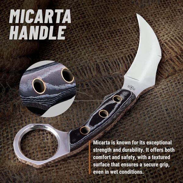 Tactical Knife with Sheath & Micarta Handle - Small Fixed Blade Knife - Pocket Folding Knife - Military Style - Tactical Knife - Good for Camping Hunting Survival Activities - Image 4