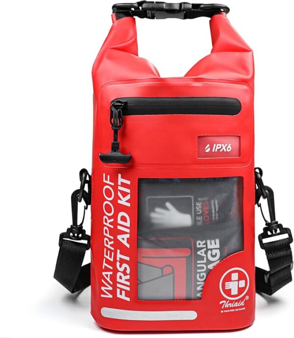 THRIAID 250 PCS Waterproof First Aid Kit, Roll Top Reflective Boat Dry Bag Bug Out Bag, Emergency Medical Kit Ideal for Boating, Camping, Fishing, Kayaking, Floating, Red - Image 2