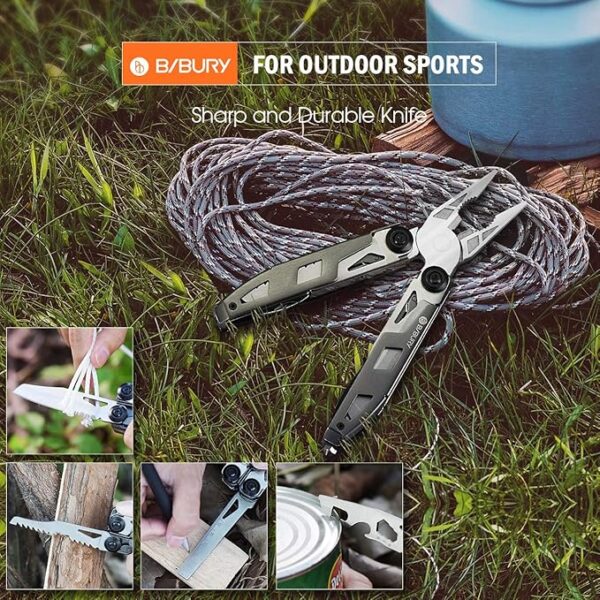 BIBURY Multitool Pliers, 18 in 1 Multi Tool with Titanium-Plated Handle & Safety Hammer, Safety Locking Design Stainless Steel Tool Pocket Knife for Outdoor, Survival, Camping, Hiking, Home Repair - Image 4