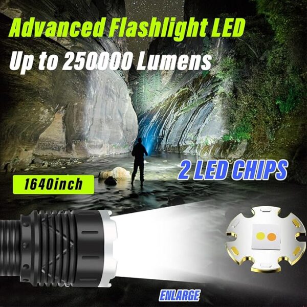 Rechargeable Flashlights High Lumensï¼LED Flashlightsï¼High Powered 250,000 Lumens Super Bright Tactical ï¼2LED Bulb,Brightest Flashlightï¼Handheld Flash Light for Emergencies, Camping, Hiking - Image 3