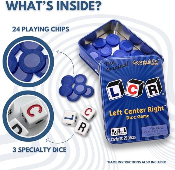 LCRÂ® Left Center Rightâ¢ Dice Game - Blue Tin - Image 3