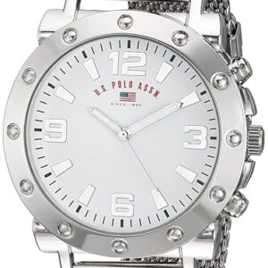 U.S. Polo Assn. Men's Silver Mesh Watch â Classic Analog Quartz Timepiece with Bold Bezel Detailing, White Dial & Textured Strap â 48mm Case â Fits Wrists 5.5" to 8"