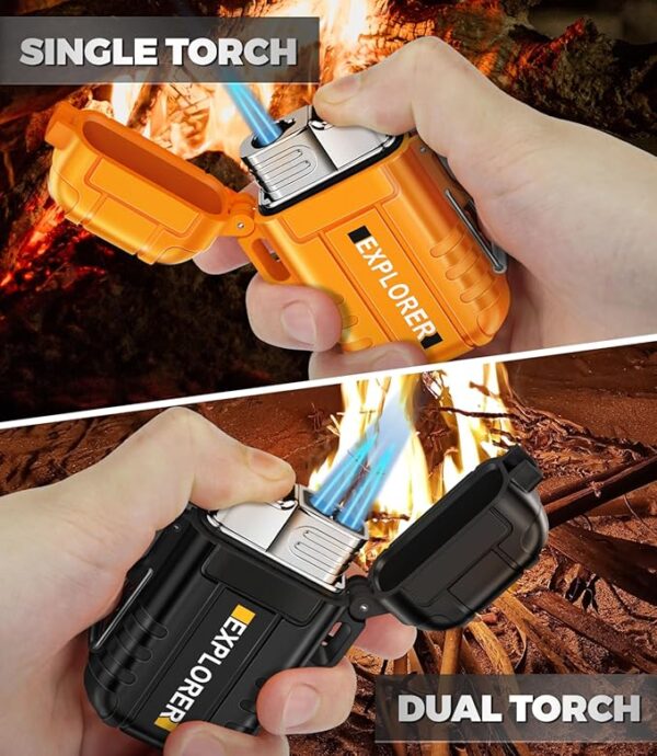 Lafagiet 2 Pack of Torch Lighter, Single & Dual Jet Flame, Windproof, Waterproof, Butane Gas Refillable Lighters Multipack for Candle, Camping, Outdoor Adventure (NO Gas) - Image 6