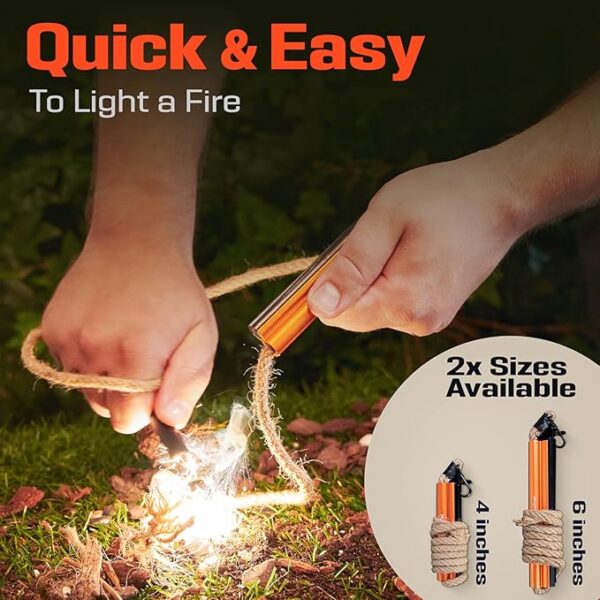 Fire Starter Survival Tool - All-in-One Flint and Steel Fire Starter Kit - Ferro Rod Fire Starter with 36" Waterproof Tinder Wick Rope and Steel Fire Striker - Patented Firestarter | Prepared4X - Image 3