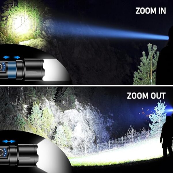 Flashlight Rechargeable, High Lumens Super Bright Flashlights - Zoomable, 5 Light Modes, IP67 Waterproof, Powerful Long Lasting Handheld Flash Light for Emergencies, Camping, Hiking - Image 4