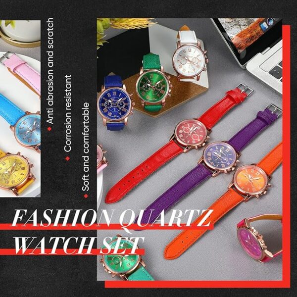 Yinkin 14 Pcs Assorted Platinum Watch Unisex Quartz Watch Sets for Women Men Ladies Watches Roman Numerals PU Leather Women's Wrist Watches - Image 7