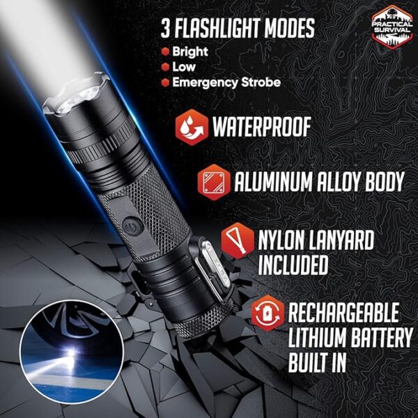 LED Emergency Tactical Flashlight Plasma Lighter Combo, 2-Pack, Water Resistant, Wind Resistant, Rechargeable, Compact, 2-in-1 Tool, Tactical Black - Image 4