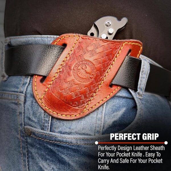 Red Scorpion Handmade Leather Knife Sheath for Belt - EDC Belt Holster for Folding Knife, Leather Sheath for Pocket Knife, Compact EDC Tools Carrier for Outdoor Activities - Image 6