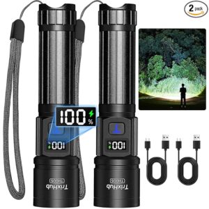 Rechargeable Flashlights High Lumens, Super Bright Flash Light, 5 Modes Zoomable Linternas with LCD Digital Display, Powerful Handheld LED Flashlights for Emergencies Camping