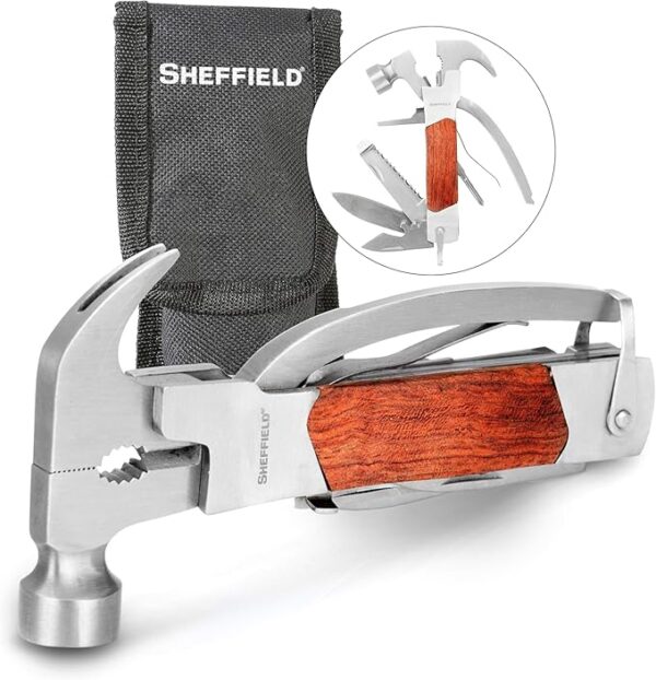 Sheffield 12913 Premium 14-in-1 Hammer Multi Tool, Multipurpose Tool for the Home, Camping Equipment, and Work, Hammer, Pliers, Survival Knife, & More - Image 2