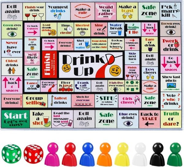 Drinking Board Games for Adults, Rubber Mat Drinking Board Game, Funny Party Interactive Drinking Games for Game Night, Birthday, Family Play or Any Occasion, Age 21+, 2-8 Players - Image 2