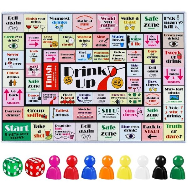 Drinking Board Games for Adults, Rubber Mat Drinking Board Game, Funny Party Interactive Drinking Games for Game Night, Birthday, Family Play or Any Occasion, Age 21+, 2-8 Players