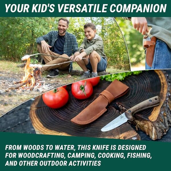 BeaverCraft Kids Boy Scout Knife - Whittling Knives for Kids - Safe Kid Knife with Rounded Tip & Sheath - First Bushcraft Knives for Boys 8-12 BSH Kid - Image 4