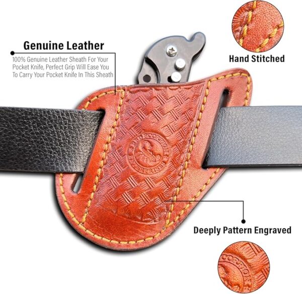 Red Scorpion Handmade Leather Knife Sheath for Belt - EDC Belt Holster for Folding Knife, Leather Sheath for Pocket Knife, Compact EDC Tools Carrier for Outdoor Activities - Image 4