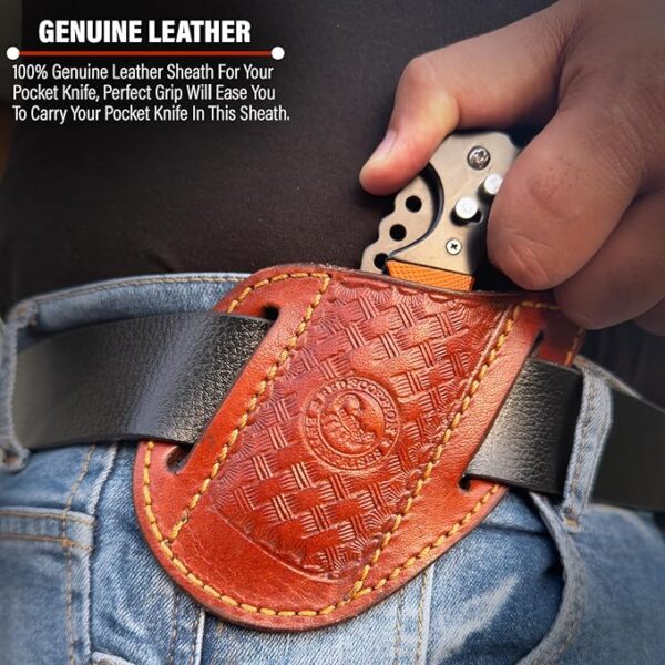 Red Scorpion Handmade Leather Knife Sheath for Belt - EDC Belt Holster for Folding Knife, Leather Sheath for Pocket Knife, Compact EDC Tools Carrier for Outdoor Activities - Image 5