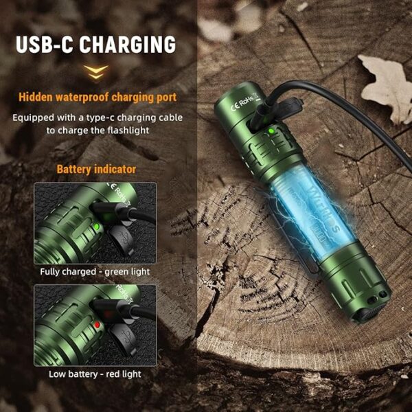 Wurkkos TD02 LED Flashlight, 2000 High Lumens Tactical Flashlight, Rechargeable Flashlights with 6 Modes, Super Bright Flashlight with Tail Switch, IP68 Waterproof Flash Light for Camping, Emergency - Image 4
