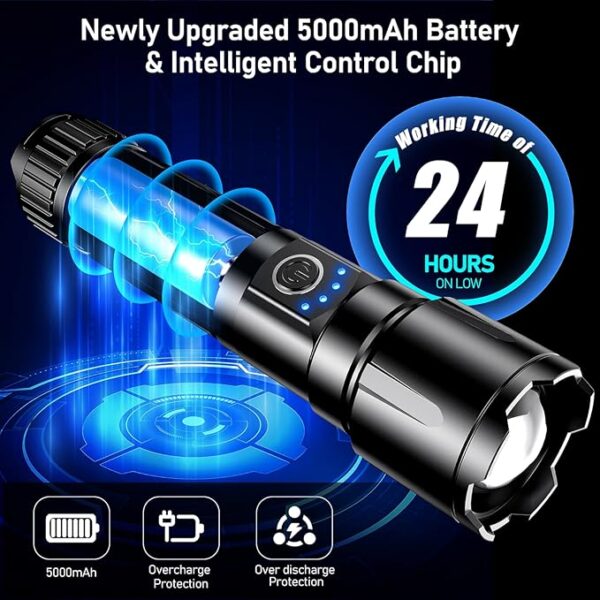 Flashlight Rechargeable, High Lumens Super Bright Flashlights - Zoomable, 5 Light Modes, IP67 Waterproof, Powerful Long Lasting Handheld Flash Light for Emergencies, Camping, Hiking - Image 6