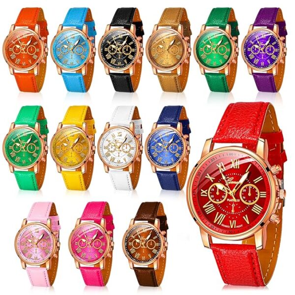 Yinkin 14 Pcs Assorted Platinum Watch Unisex Quartz Watch Sets for Women Men Ladies Watches Roman Numerals PU Leather Women's Wrist Watches