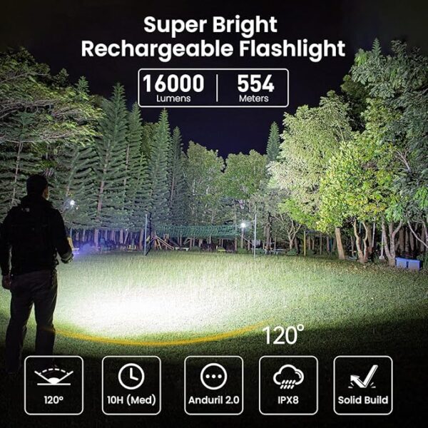 sofirn Q8 Plus Super Bright Flashlight max 16000 Lumens, Rechargeable Powerful Flashlight with High Powered 6* LED, Anduril 2 UI, Ultra-Long Runtime for Camping, Searching, Survival, Emergency - Image 3