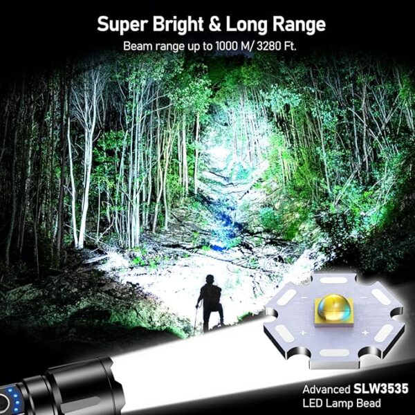 Flashlight Rechargeable, High Lumens Super Bright Flashlights - Zoomable, 5 Light Modes, IP67 Waterproof, Powerful Long Lasting Handheld Flash Light for Emergencies, Camping, Hiking - Image 3